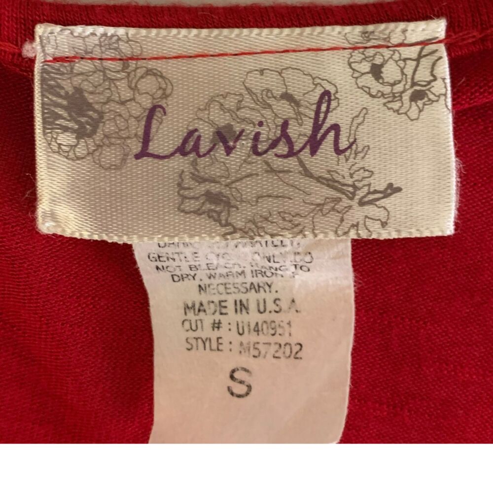 Lavish Elegant Stylish Red Short Sleeve Scoop Neck Blouse Women's Size S - Picture 3 of 4